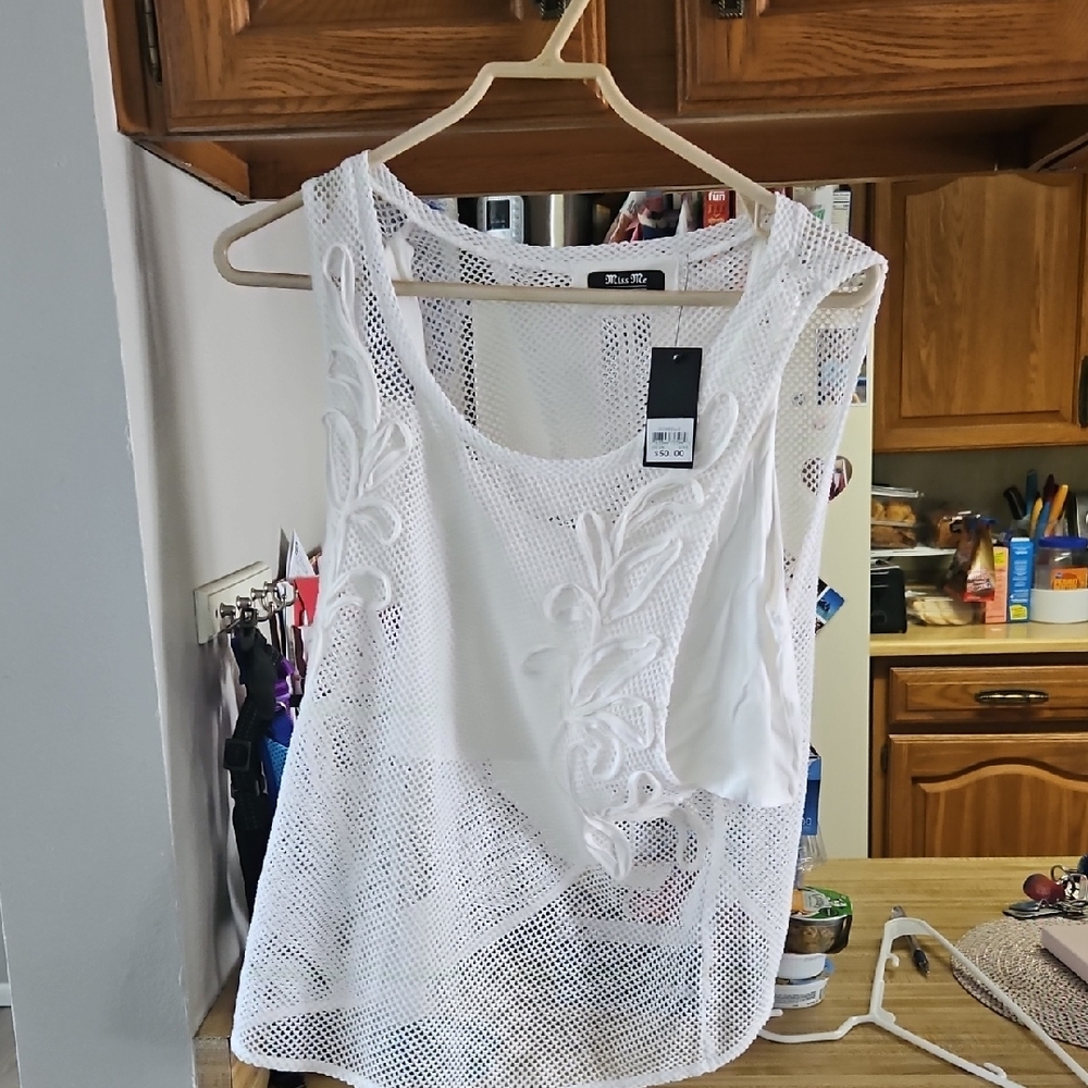 Miss Me White Floral Mesh Tank Top